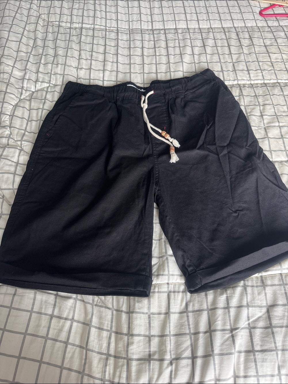 Amazon Essentials Black Men's Casual Shorts with Drawstring linen blend